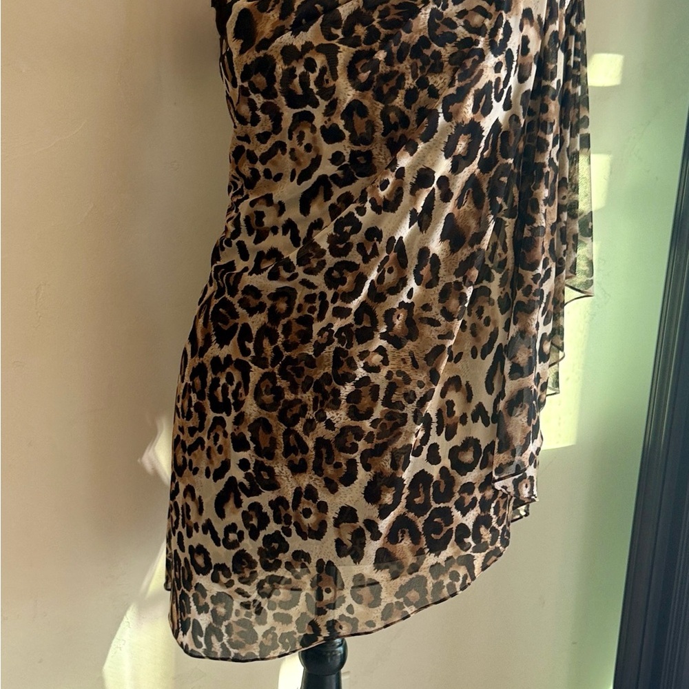 Cache Leopard-Print Slip Dress in Brown and Black
